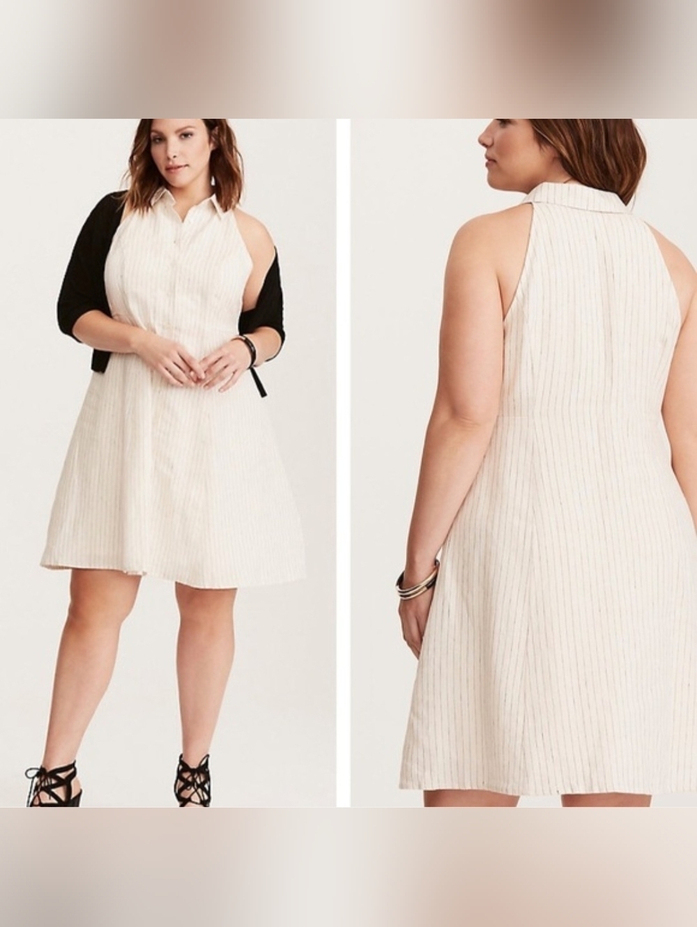 Torrid linen fluted pinstripe skater dress size 5x button up sleevless coastal